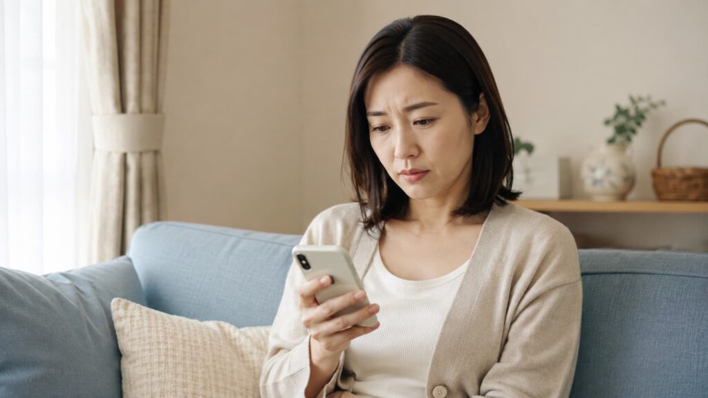 スマホで相談先を調べているお母さんのイメージ